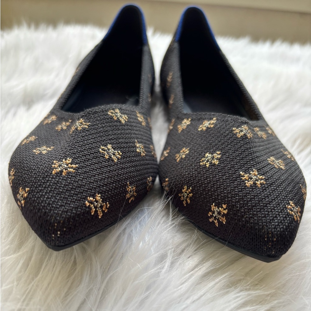 ROTHY’S The Point Il Slip On in Daisy Sparkle Black Gold Size 8.5 - Picture 4 of 10